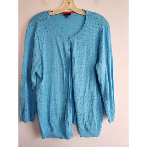 NWOT Talbots Women Blue Pointelle Cardigan Cotton Sweater size XL - Picture 2 of 9